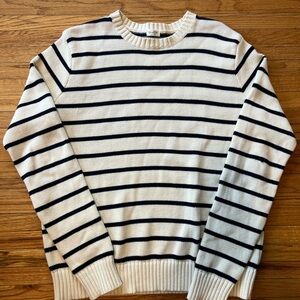 Brandy Melville Cream & Navy Striped Crewneck Sweater